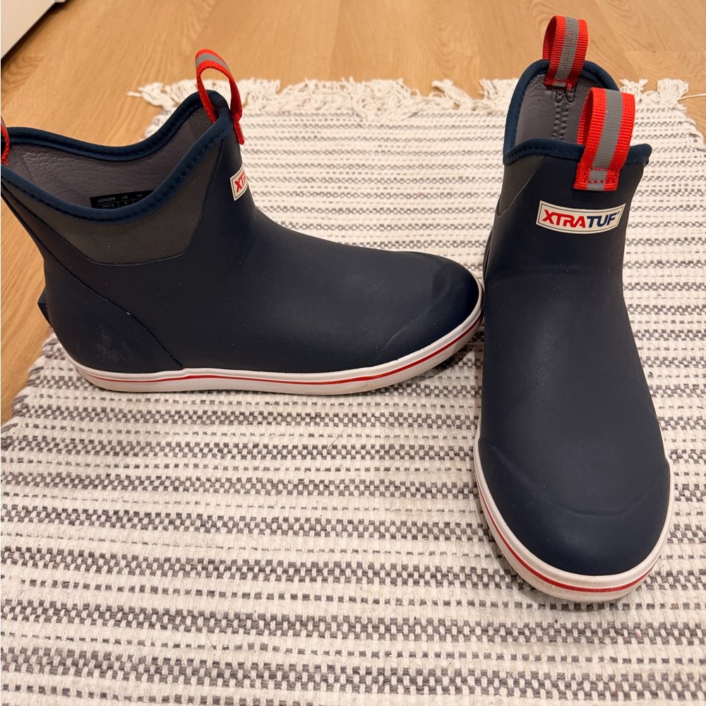 XTRATUF Navy Ankle Boots with Red Accents